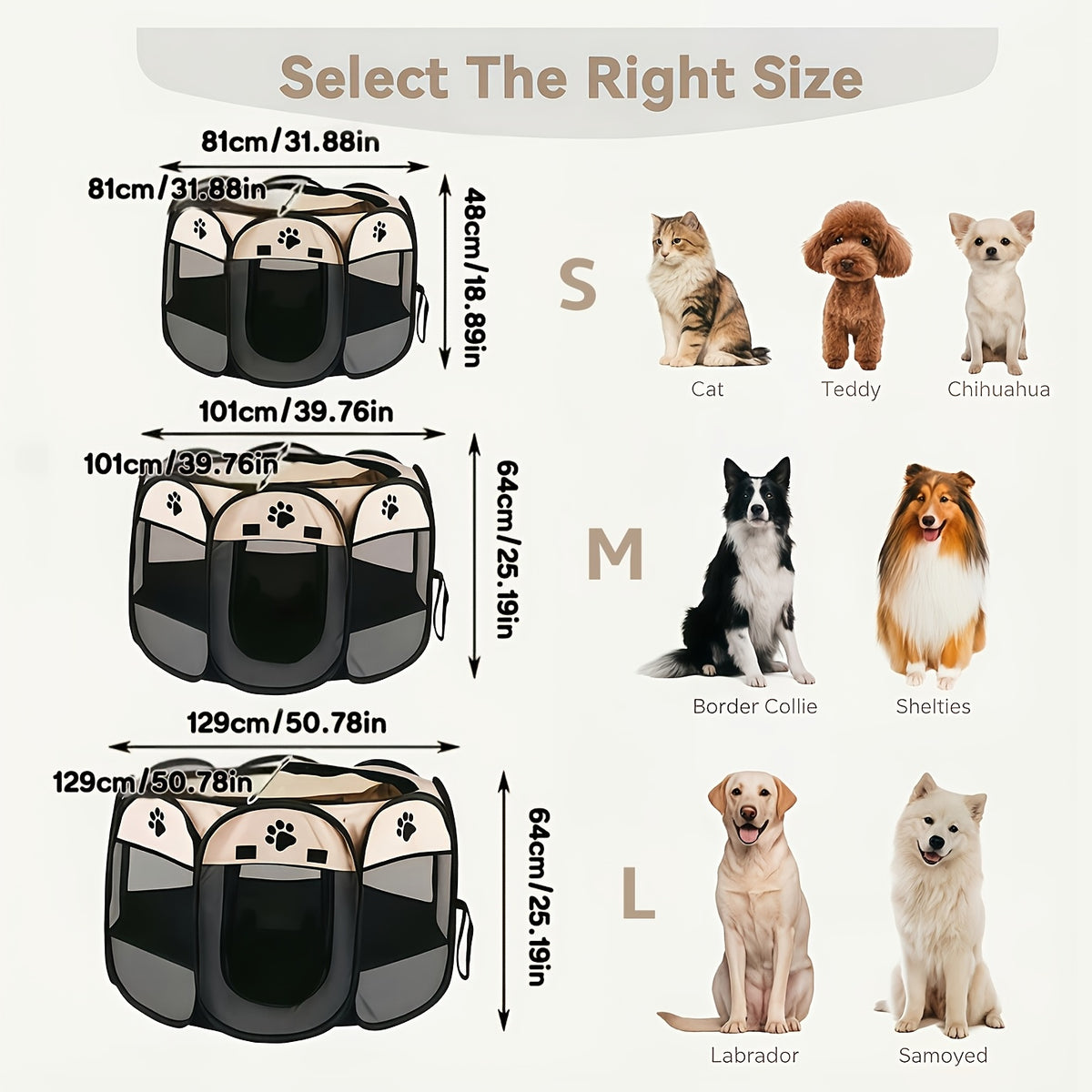 Folding Pet Playpen for Dogs and Cats, Octagonal Oxford Cloth Enclosure with Mesh Windows and Paw Print Panels for Supervised Indoor and Outdoor Use