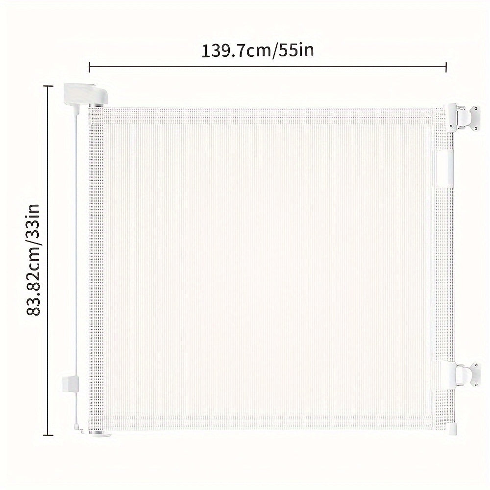 Retractable Mesh Dog Gate for Doorways and Hallways, Indoor Outdoor Pet Barrier in Black, White or Gray, Multiple Sizes up to 197 Inches Wide