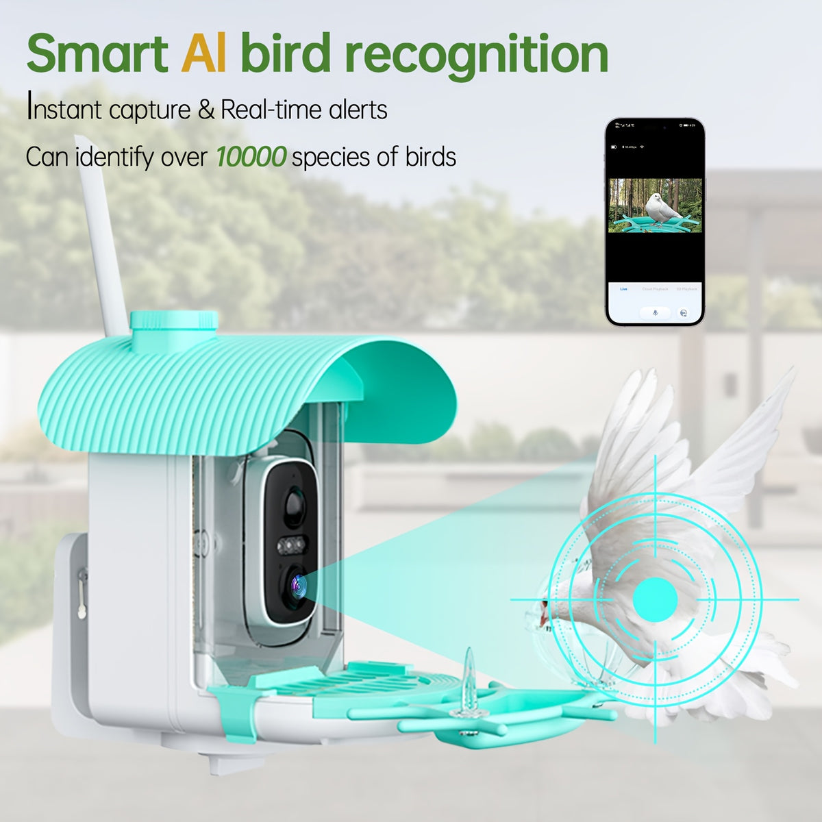 Smart Bird Feeder with Camera, Solar Powered 2K Live View with 4MP Lens, Motion Alerts and AI Bird Recognition for Backyard Bird Watching