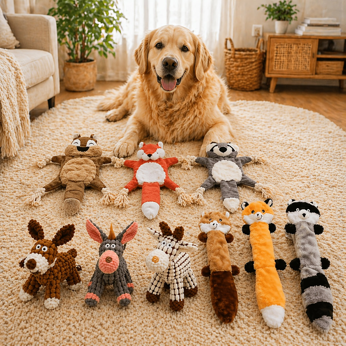 Squeaky Dog Toys 9 Pack, Stuffless Plush Set with Crinkle Sounds for Supervised Interactive Puppy Play, Toy Rotation and Dog Birthday Gifts