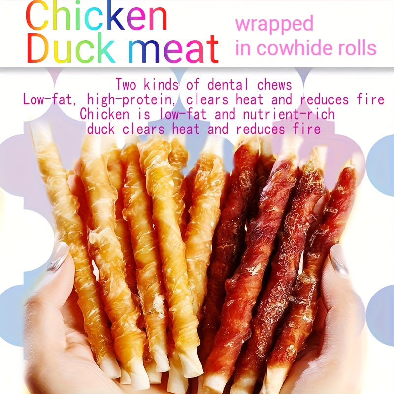 Beefhide Dog Chews Long Lasting, Chicken and Duck Wrapped Rawhide Bones for Teeth Cleaning and Boredom Relief, High Protein Chew Treats for Small Medium Large Dogs, Individually Wrapped Dog Snacks for Daily Chewing