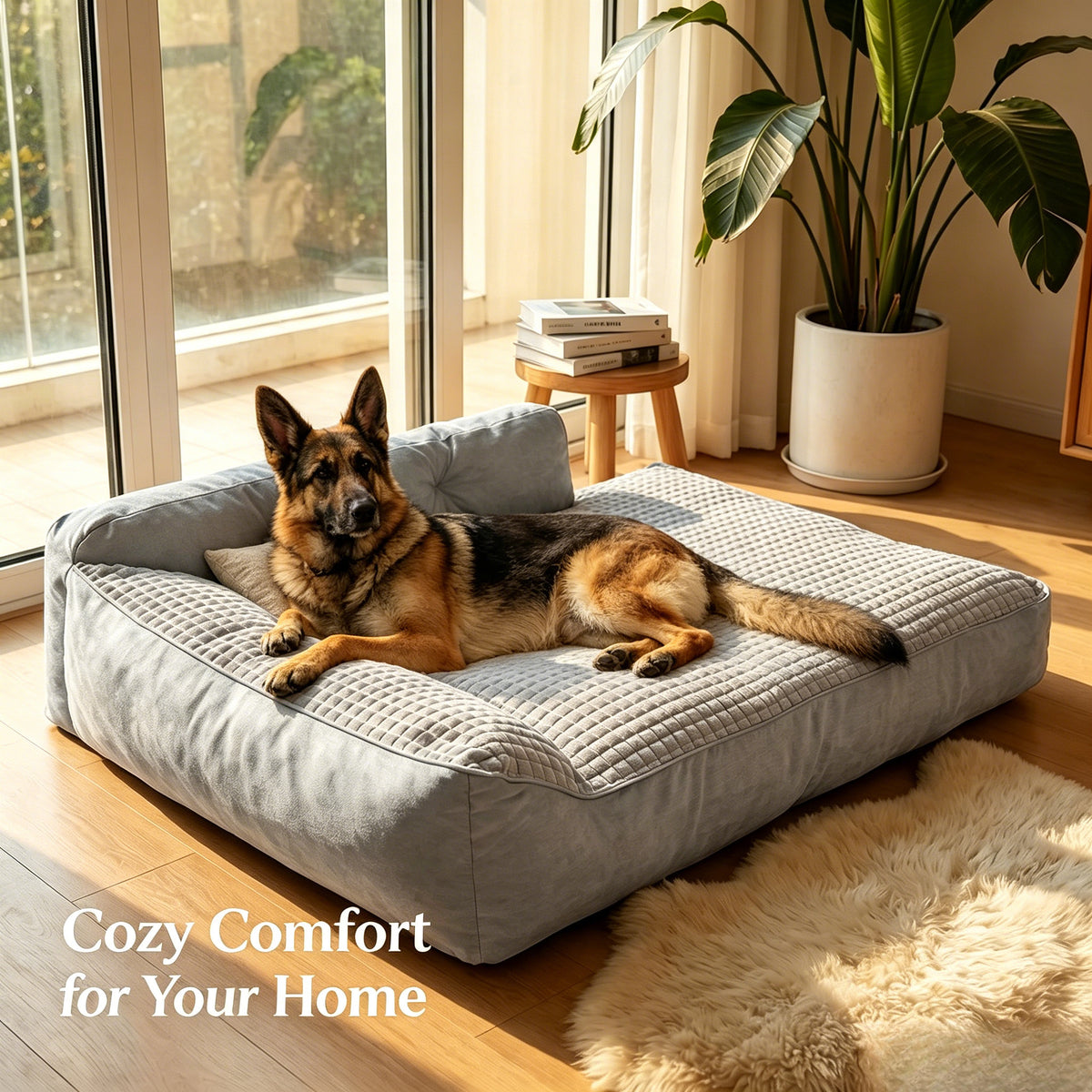 Bolster Orthopedic Dog Bed with Memory Foam and Egg Crate Cushioning, Gray Pet Sofa for Medium, Large and Senior Dogs in Four Sizes