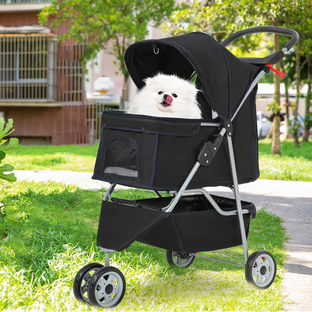 3-in-1 Pet Stroller in Black for Small and Medium Dogs and Cats, Lightweight Foldable Pushchair with Storage Basket and Cup Holder for Walks and Vet Visits