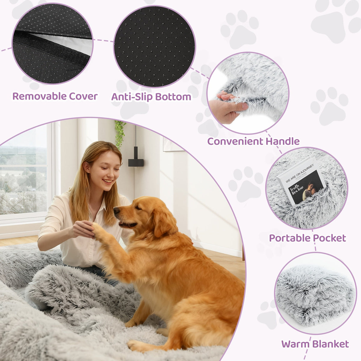 Memory Foam Human Dog Bed with Machine Washable Cover, Non-Slip Base and Liner, Oversized Indoor Lounger in 71 and 76 Inch Options
