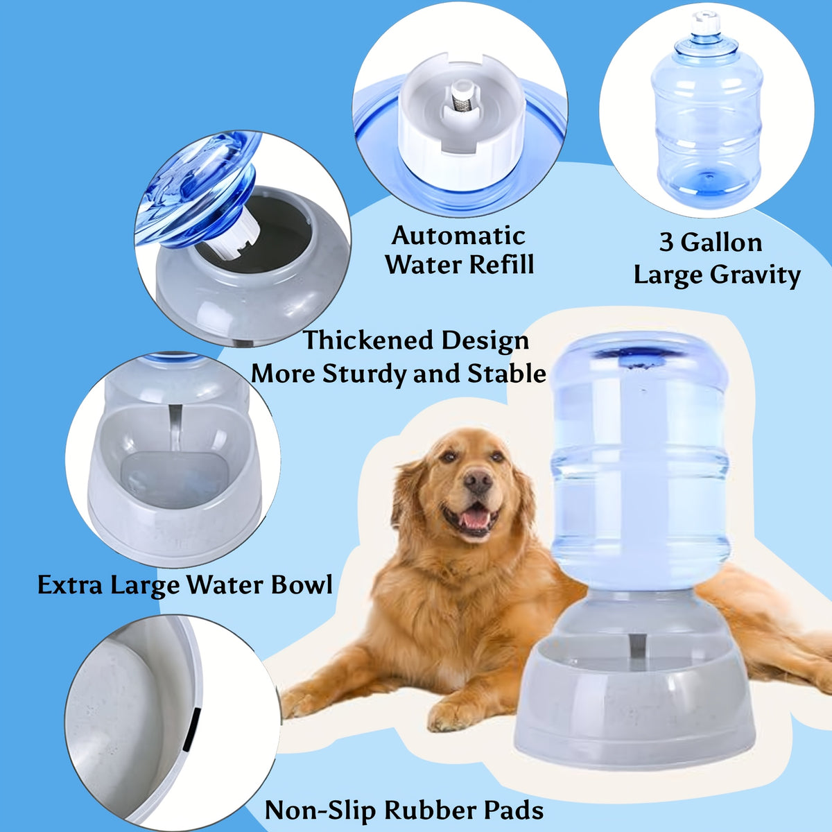 Gravity-Fed Dog Water Dispenser 2.91 Gallon, Gray Large Capacity Pet Waterer for Dogs and Cats, Automatic Refill Drinking Station for Home