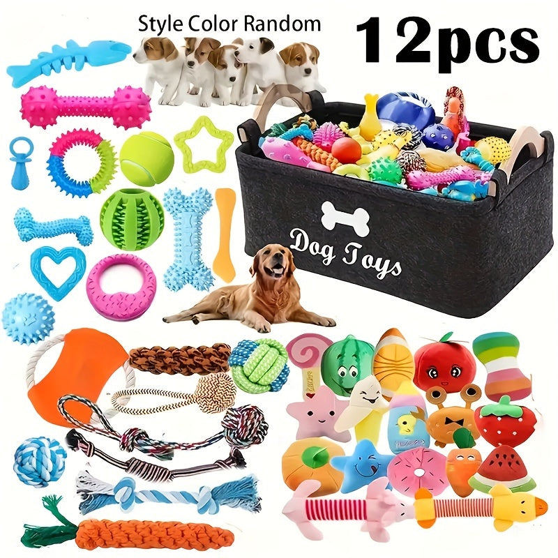 Dog Toy Variety Pack for Small Dogs, 6 or 12 Random Assorted Toys with Rope Knots, Squeakers and Balls for Supervised Puppy Play and Toy Rotation