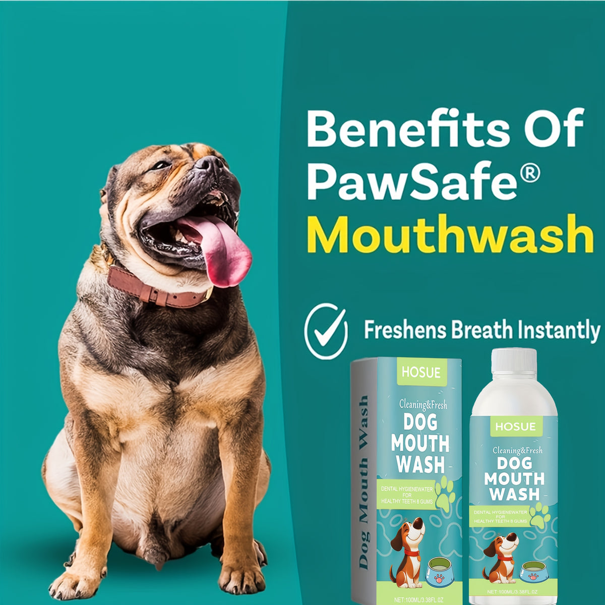 Dog Mouthwash with Peppermint Extract, 100ml 3.38 fl oz Oral Care Liquid for Fresh Breath and Label-Directed At-Home Canine Care Routines