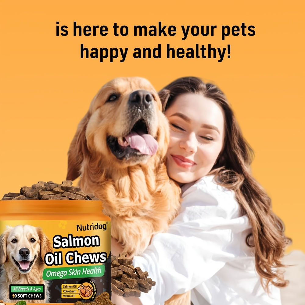 Dog Supplement Soft Chews with Probiotics & Salmon Oil, Chicken Flavor Multivitamin Nutritional Chews in 90 or 270 Count Options