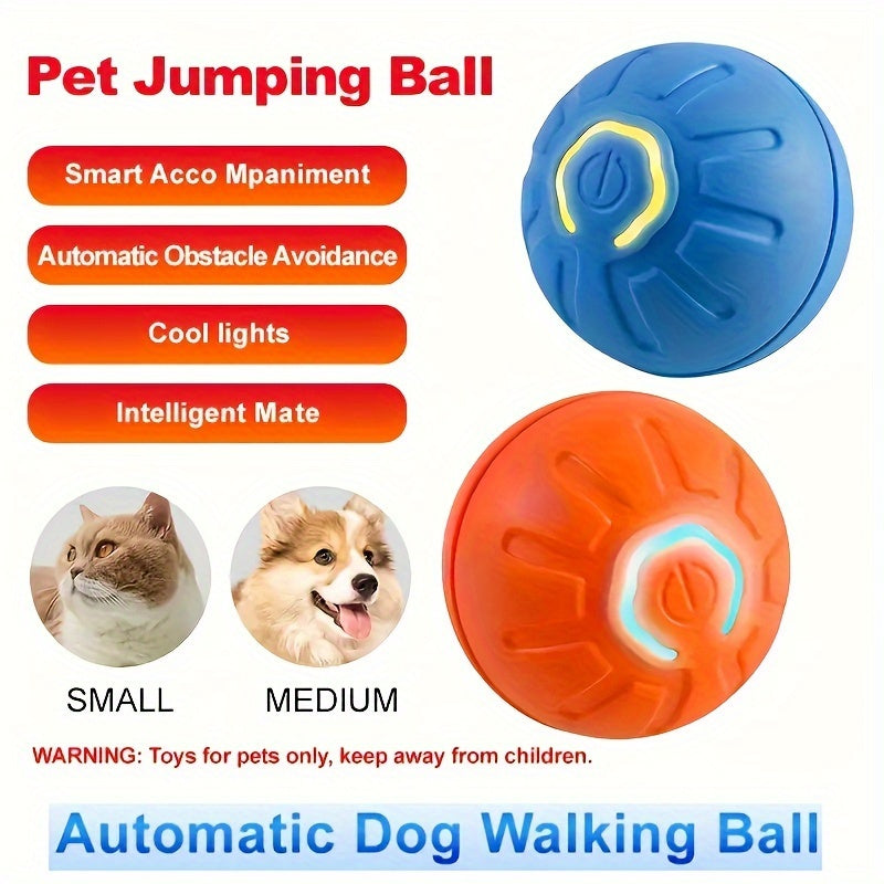 Motion Activated Dog Ball, USB Rechargeable Automatic Rolling Interactive Toy for Small and Medium Dogs, Blue or Orange for Supervised Chase Play