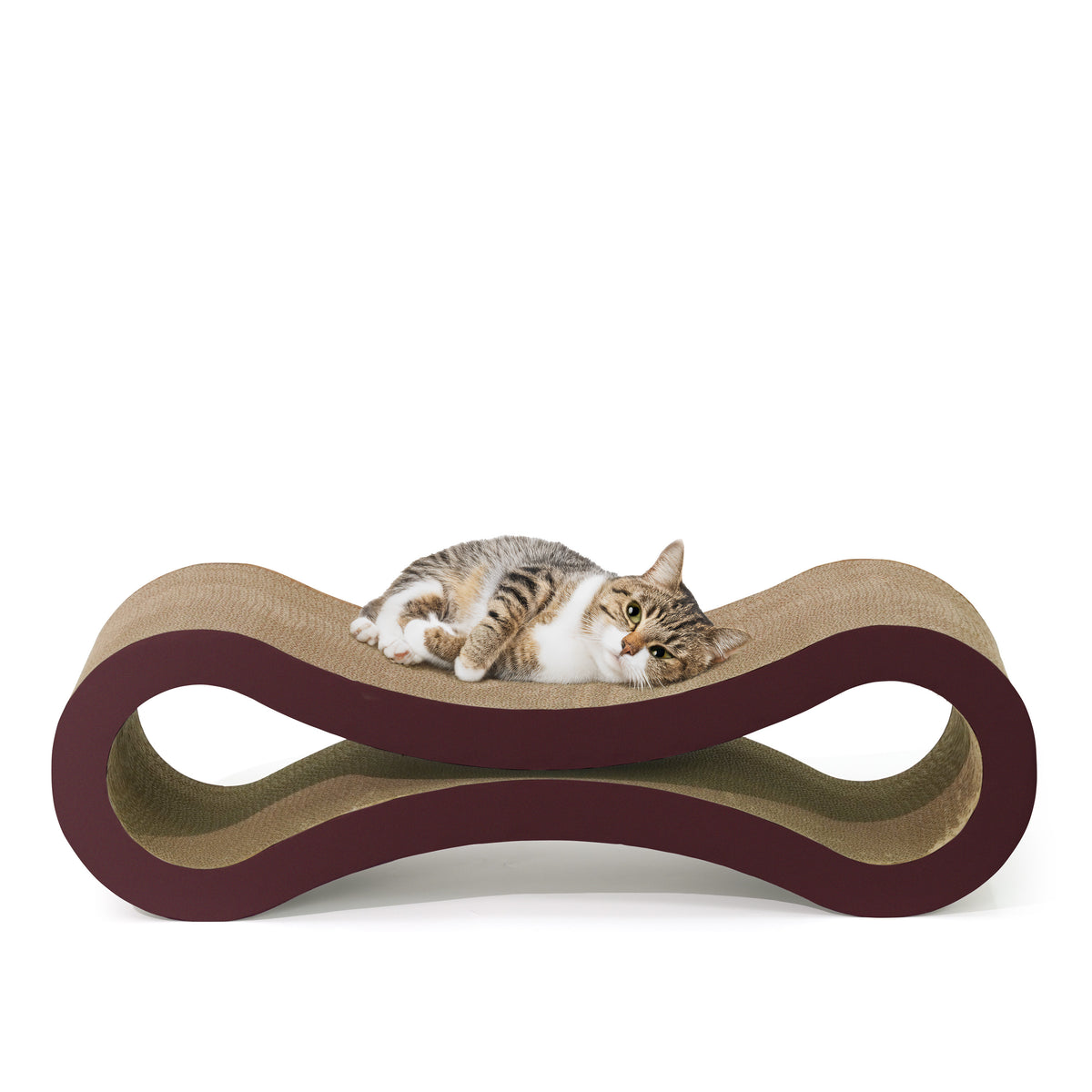 Infinity Cat Scratcher Lounger, 33.9-Inch Reversible High-Density Cardboard Scratching Bed for Indoor Cats, Five-Layer Design in Brown or White