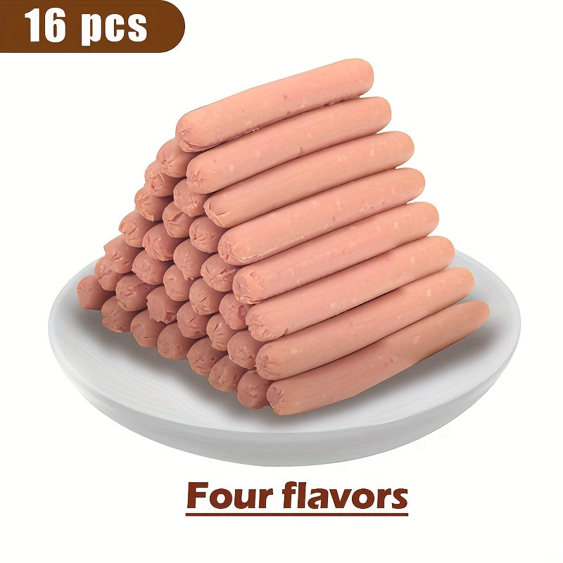 Cat Sausage Treats, Soft Snack Sticks in 16 or 32 Count Packs for Training Rewards and Bonding, Plus Chicken Duck Beef Fish Mixed Flavor Option