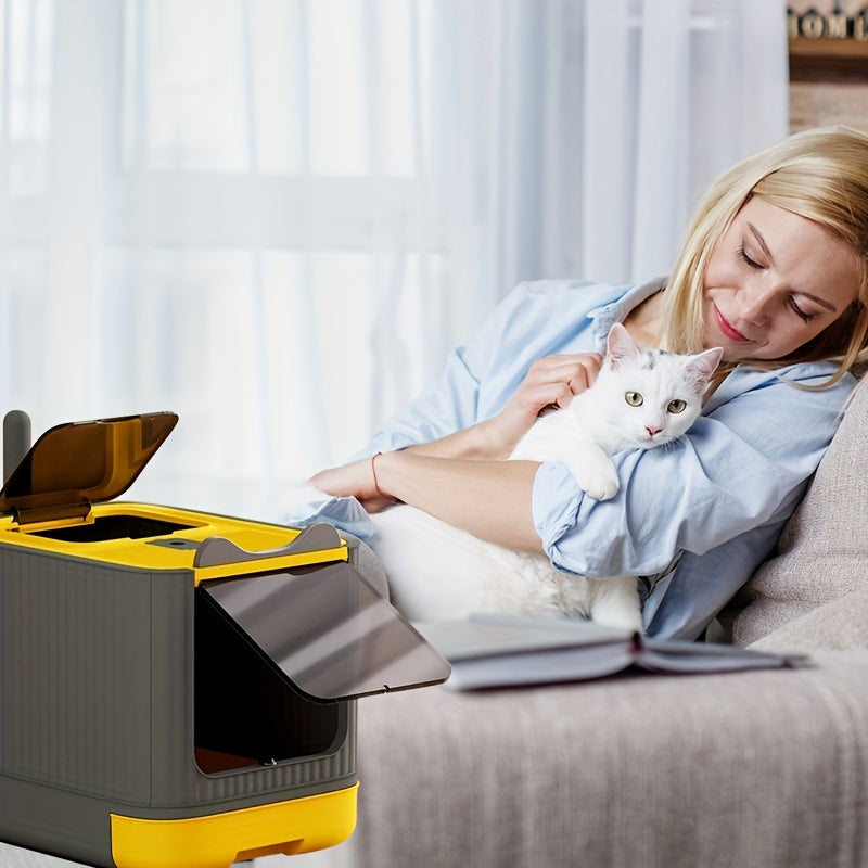 Extra Large Cat Litter Box with Front-Loading Drawer, 4-in-1 Enclosed Double-Door Cat Toilet with Top Cover, Scoop and Carbon Bag