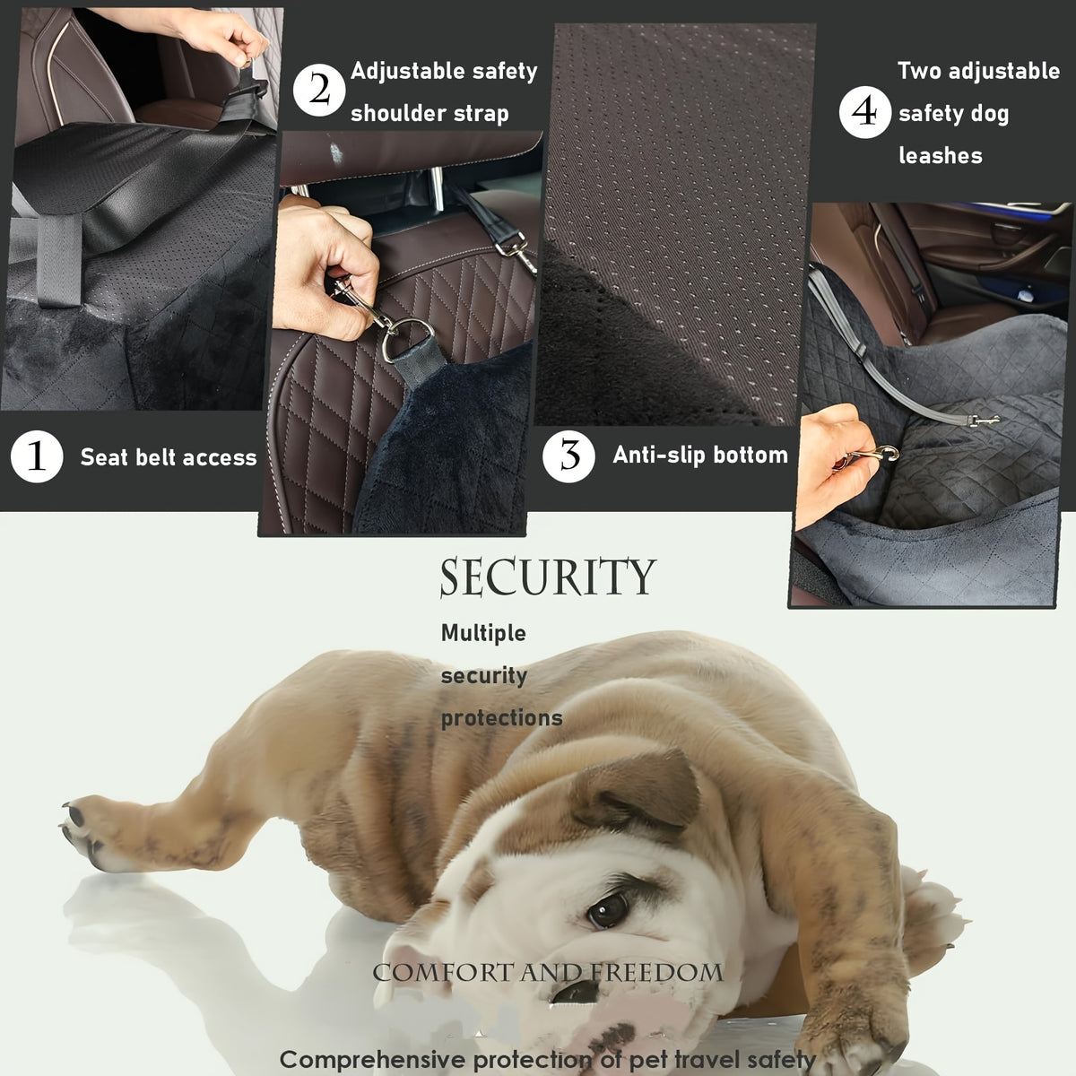 Elevated Dog Car Seat with 6-Inch Booster Cushion, Removable Washable Cover, 2 Storage Pockets and 3 Straps for Small and Medium Dogs up to 35 lbs
