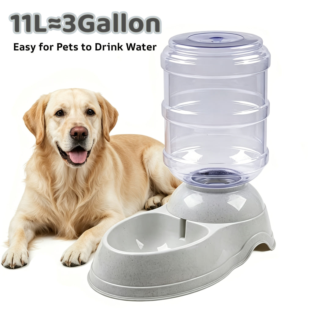 Gravity-Fed Dog Water Dispenser 2.91 Gallon, Gray Large Capacity Pet Waterer for Dogs and Cats, Automatic Refill Drinking Station for Home