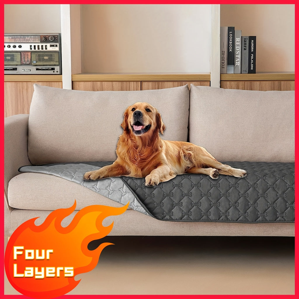 Dog Blanket with Bone Pattern and TPU Inner Membrane, Reversible Machine Washable Pet Couch and Bed Cover in Grey or Coffee, Seven Sizes