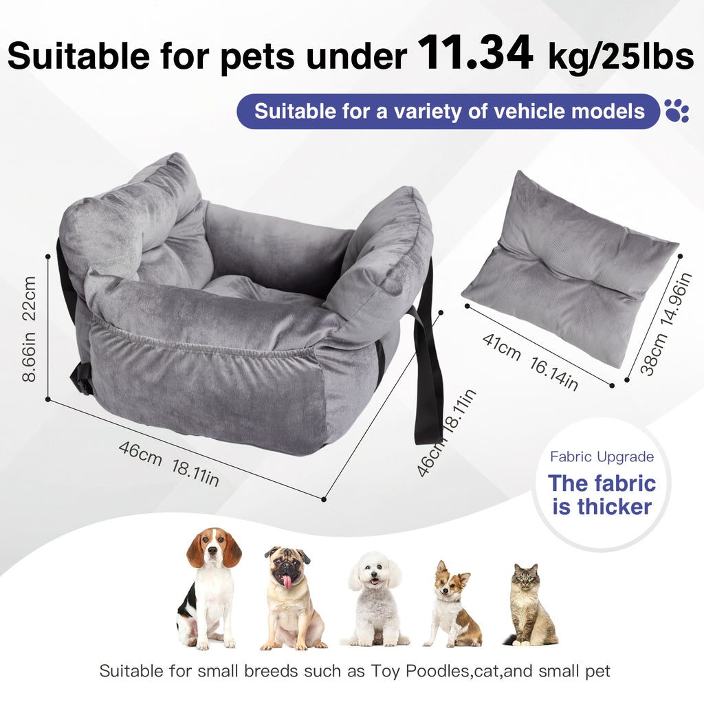 Dog Car Seat Carrier with Handheld and Shoulder Carry Options, Travel Booster Bag for Dogs and Cats with Listed Harness, Seven Color and Style Choices