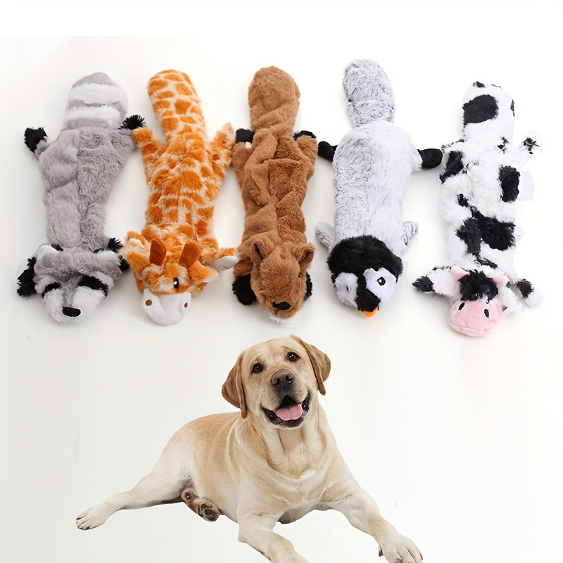 Stuffless Plush Dog Toys 5 Pack, Squeaky Pet Toy Set for Supervised Gentle Chewing, Interactive Indoor Play and Dog Lover Gifts