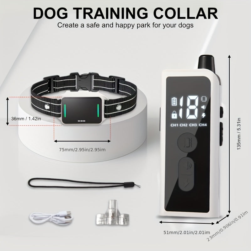 Electronic Dog Training Collar with Remote, Adjustable Nylon Strap, Beep, Vibration, Static Stimulation and Finder Light, Black or White Options