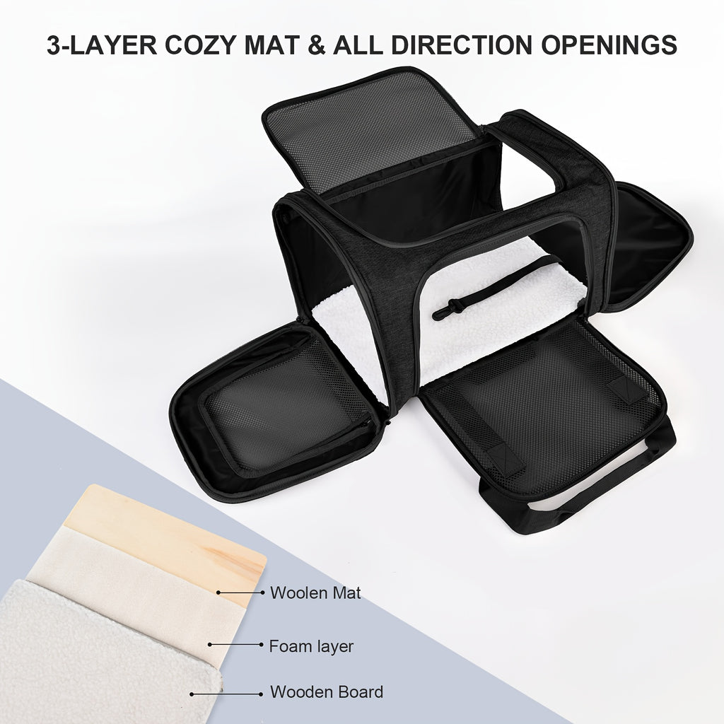 Pet Travel Carrier with Detachable Wheels, Retractable Pull Handle and Breathable Mesh, Soft-Sided Cat and Dog Bag for Vet Visits and Trips