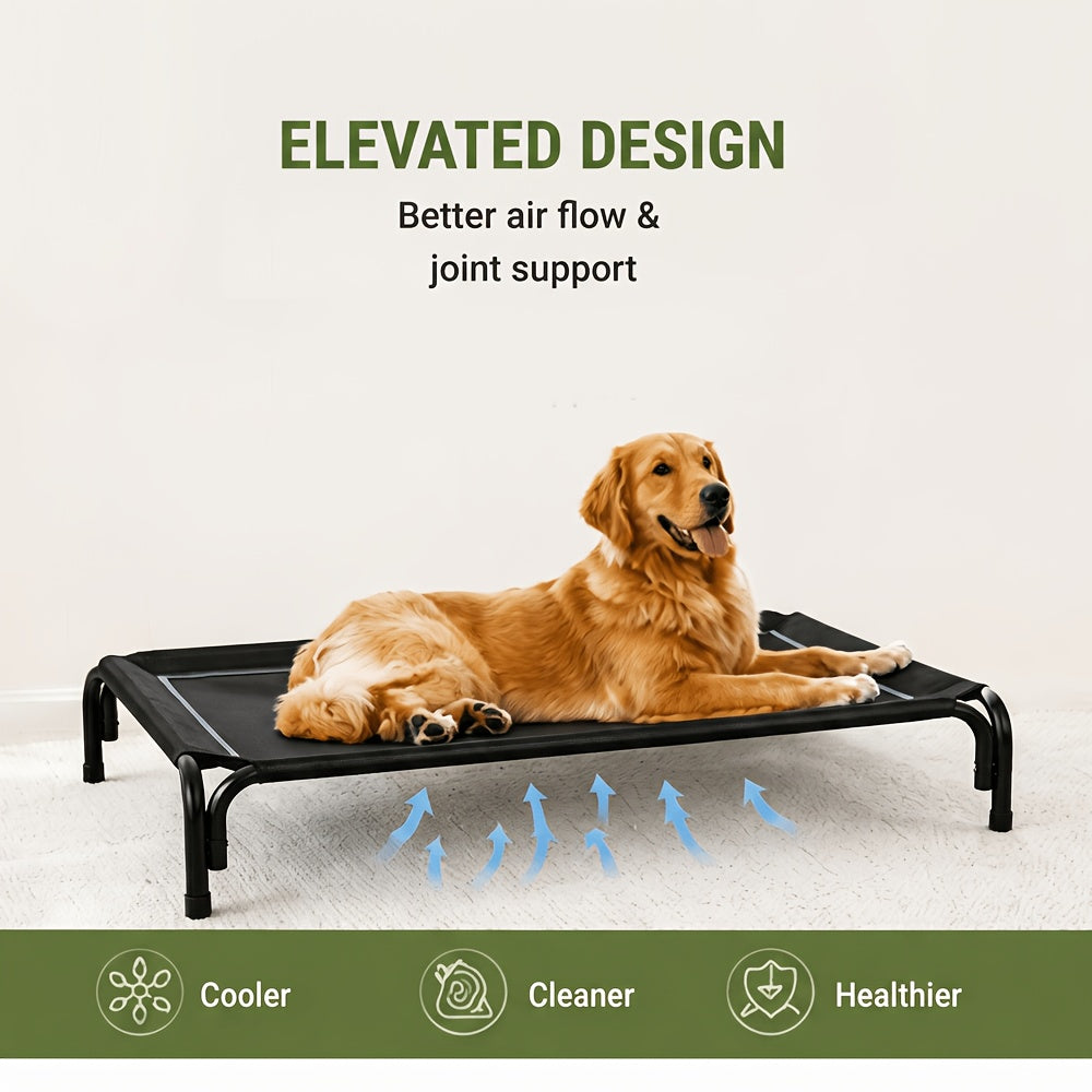Tool-Free Elevated Dog Bed with Washable Breathable Mesh, 8-Inch Raised Outdoor Dog Cot with Metal Frame and Anti-Slip Feet for Home, Patio and Camping