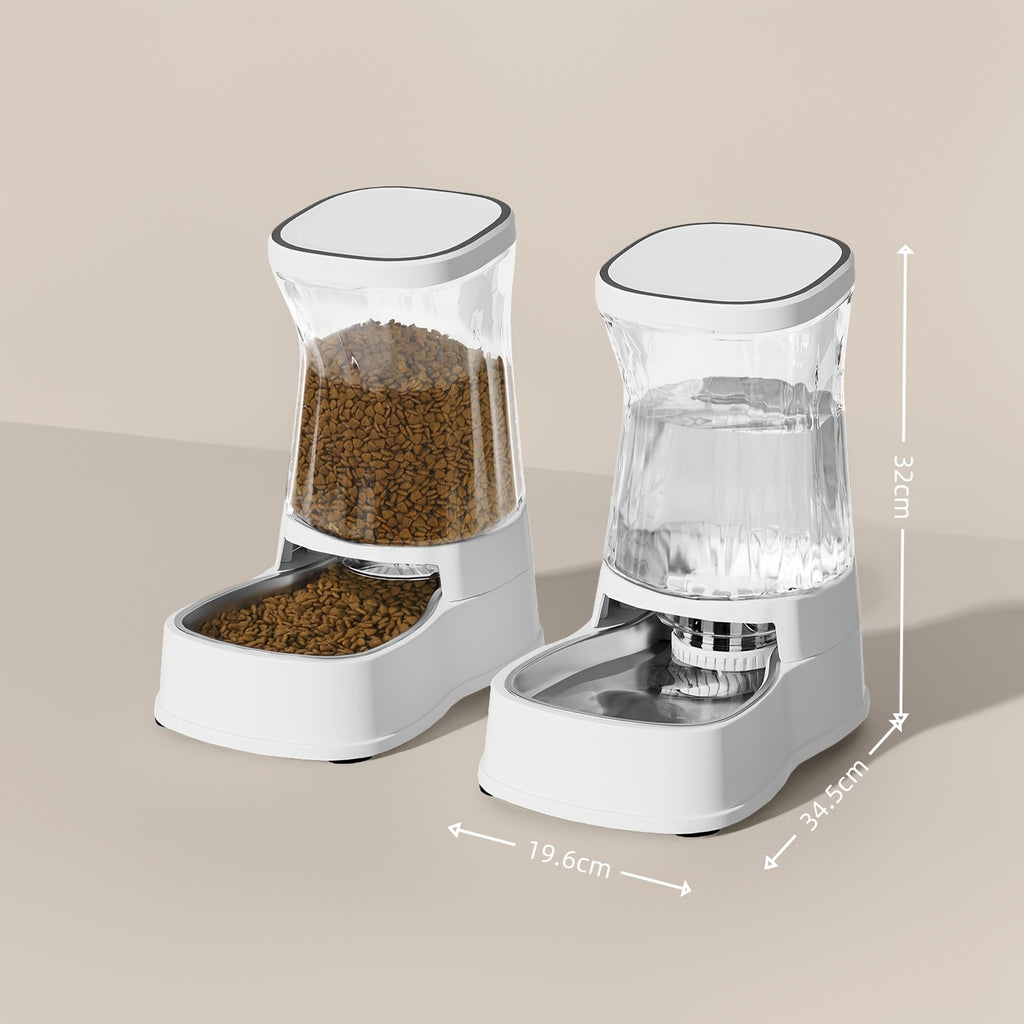 Dog Feeder and Water Dispenser Set, 2 x 1 Gallon Gravity-Fed Containers with Stainless Steel Bowls and Filter for Cats and Small to Medium Dogs