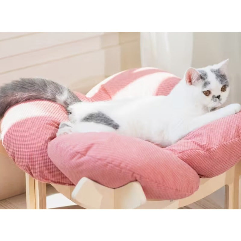 Raised Wooden Cat Bed with Sky Blue Cushion, Solid Wood High-Leg Pet Sofa for Cats and Small Dogs, Includes Assembly Hardware and Tools