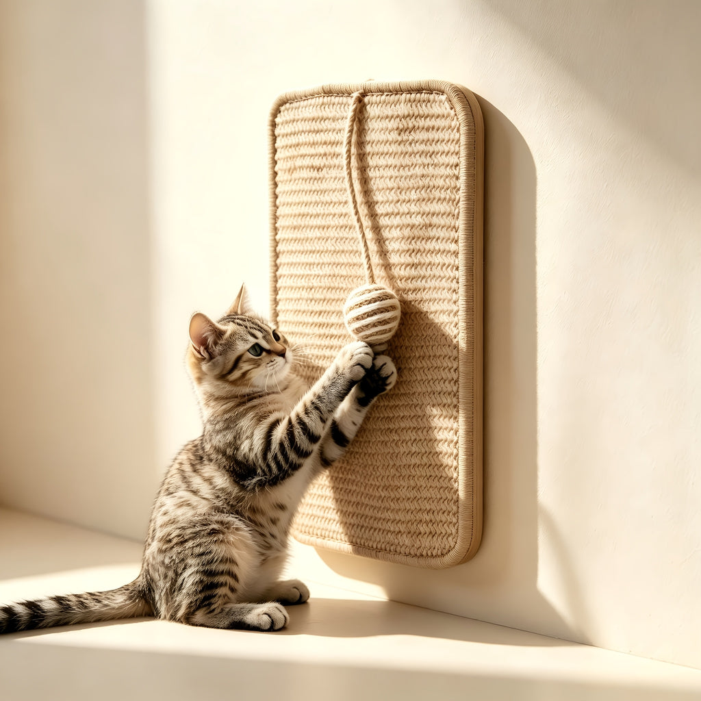 Sisal Cat Scratcher Pads with Hanging Ball, 2-Pack Self-Adhesive Scratching Surfaces for Indoor Cats, Sofa Corners and TV Cabinet Areas