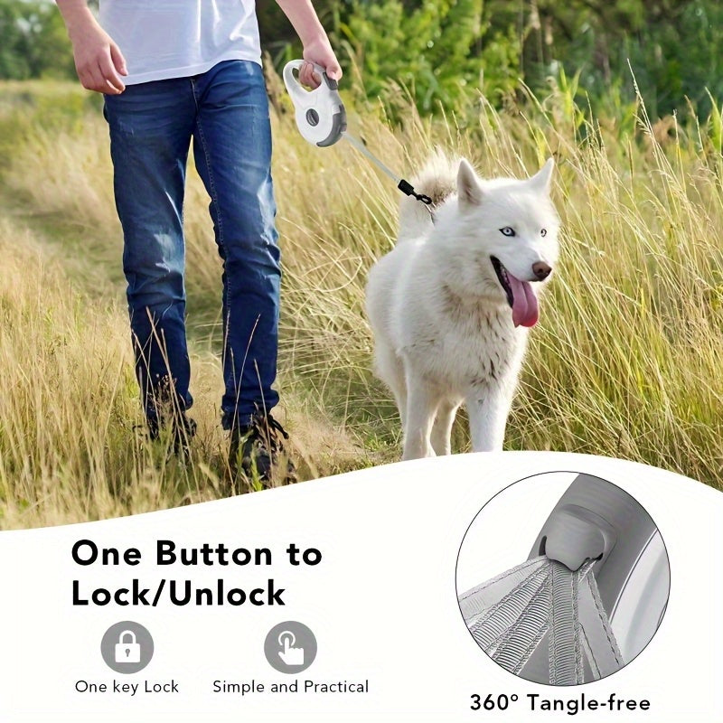 Retractable Dog Leash with Optional LED Light, 16 Feet Adjustable PVC Walking Lead for Small and Medium Dogs, Black or Pink Day and Evening Walk Options