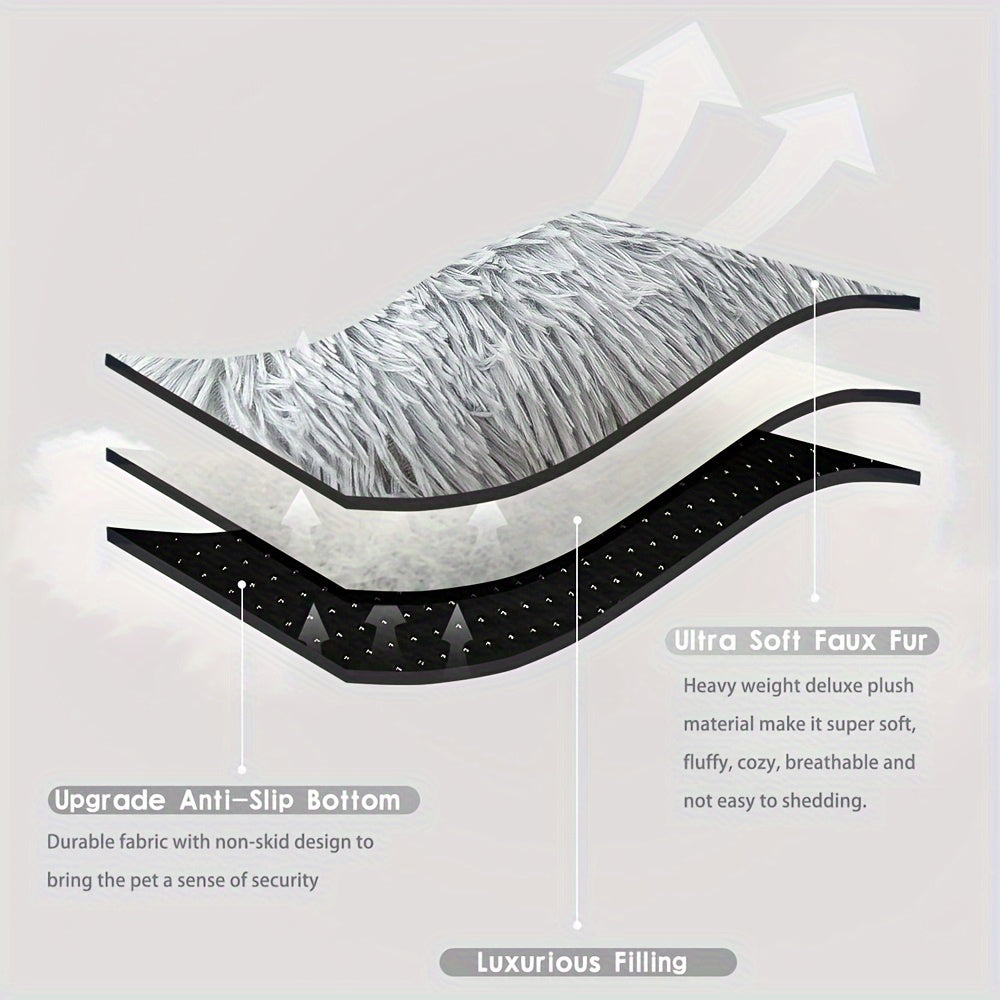 Long Plush Dog Bed Mat in Grey, Thickened Washable Pet Sleeping Cushion for Dogs and Cats, M XL and XXL Sizes for Cozy Indoor Rest