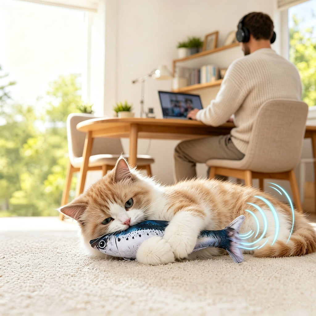 Flopping Fish Cat Toy 3-Pack, Touch-Activated Type-C Rechargeable Interactive Fish with 3 Swing Modes and Removable Motor for Indoor Cat Play