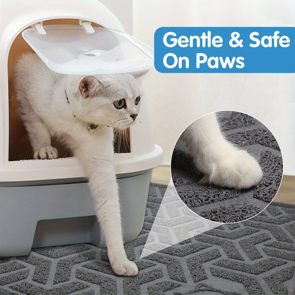 Cat Litter Mat with Soft PVC Surface, Large 46 x 35 Inch Litter Trapping Floor Mat with Non-Slip Backing for Scatter Control, Gray or Blue