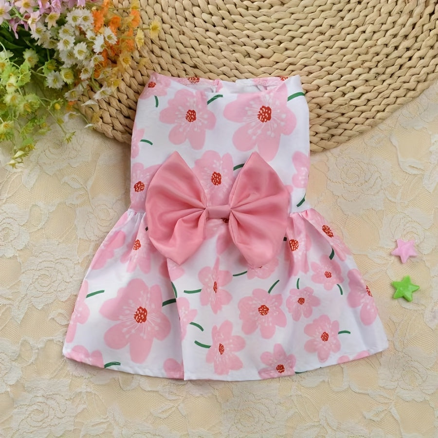 Small Dog Dress Set, 5-Style Floral and Bow Princess Puppy Clothes for Summer Dress-Up, Birthday Photos and Pet Parties, Pink XS–XXL