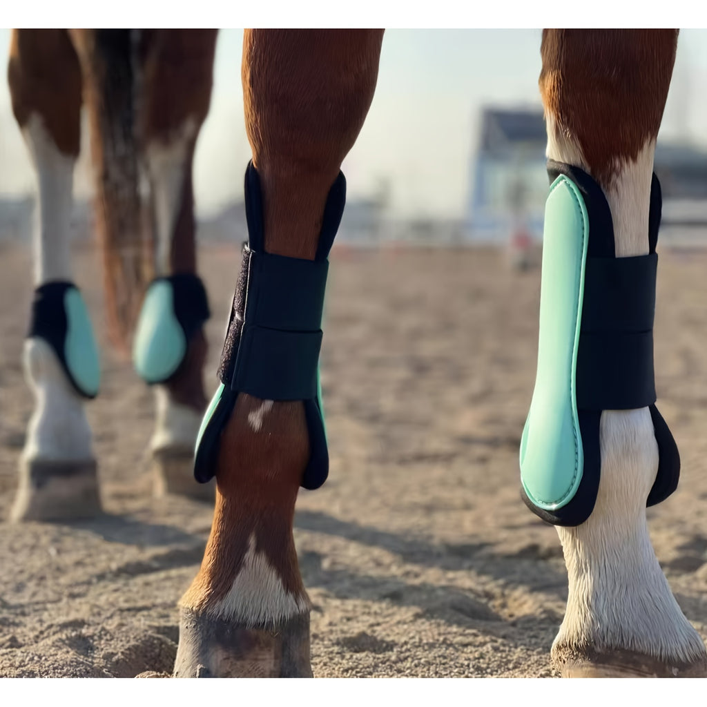 Horse Tendon Boots Set of 4, Open Front and Fetlock Leg Guards in PU and Neoprene for Riding, Jumping and Training, FULL and COB Size Options