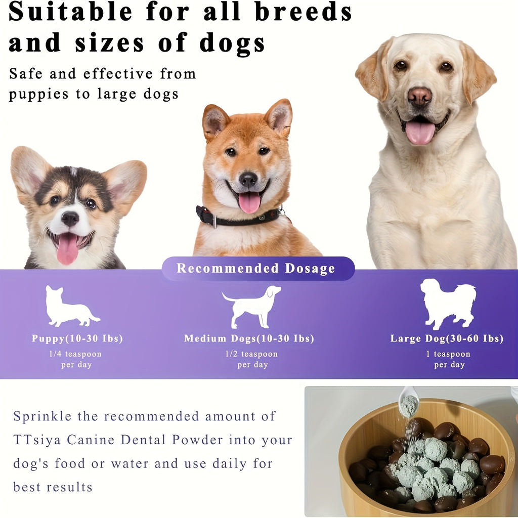 Dog Teeth Cleaning Powder 100g, Sprinkle-on-Food Pet Dental Care Powder for At-Home Canine Oral Hygiene and Everyday Meal-Time Care Routines