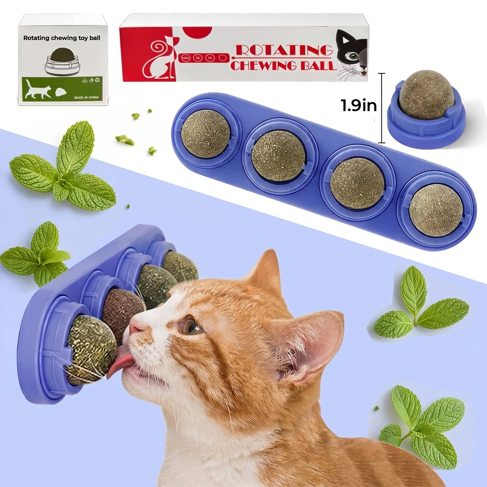 Silvervine Cat Toy Balls 5pcs, Rotating Herb Lick Toys for Supervised Indoor Play, Blue Green Pink and Refill Options for Cat Owners
