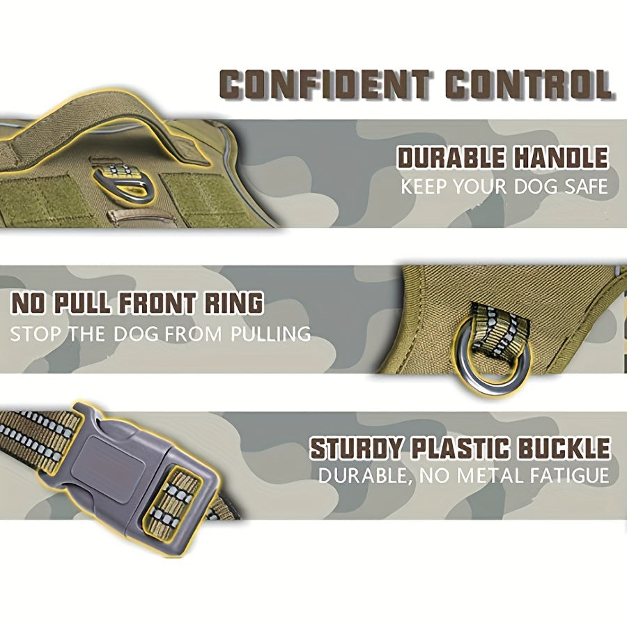 Military-Style Dog Harness with Reflective Details and Control Handle, No-Pull Polyester Walking Vest in Five Colors, S to XL for Everyday Training