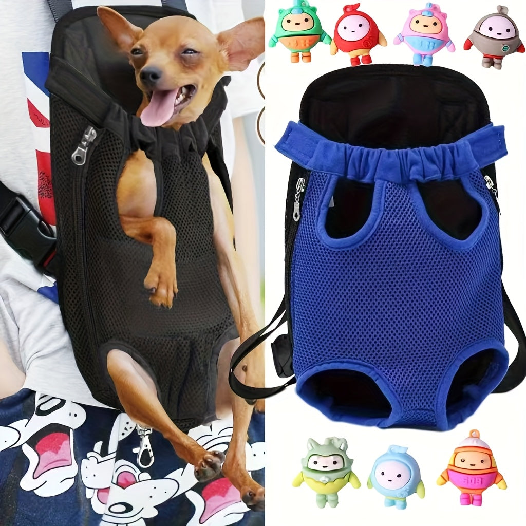 Breathable Mesh Dog Carrier Backpack for Small Dogs and Cats, Legs-Out Front Travel Bag with Adjustable Shoulder Straps and Zipper Closure