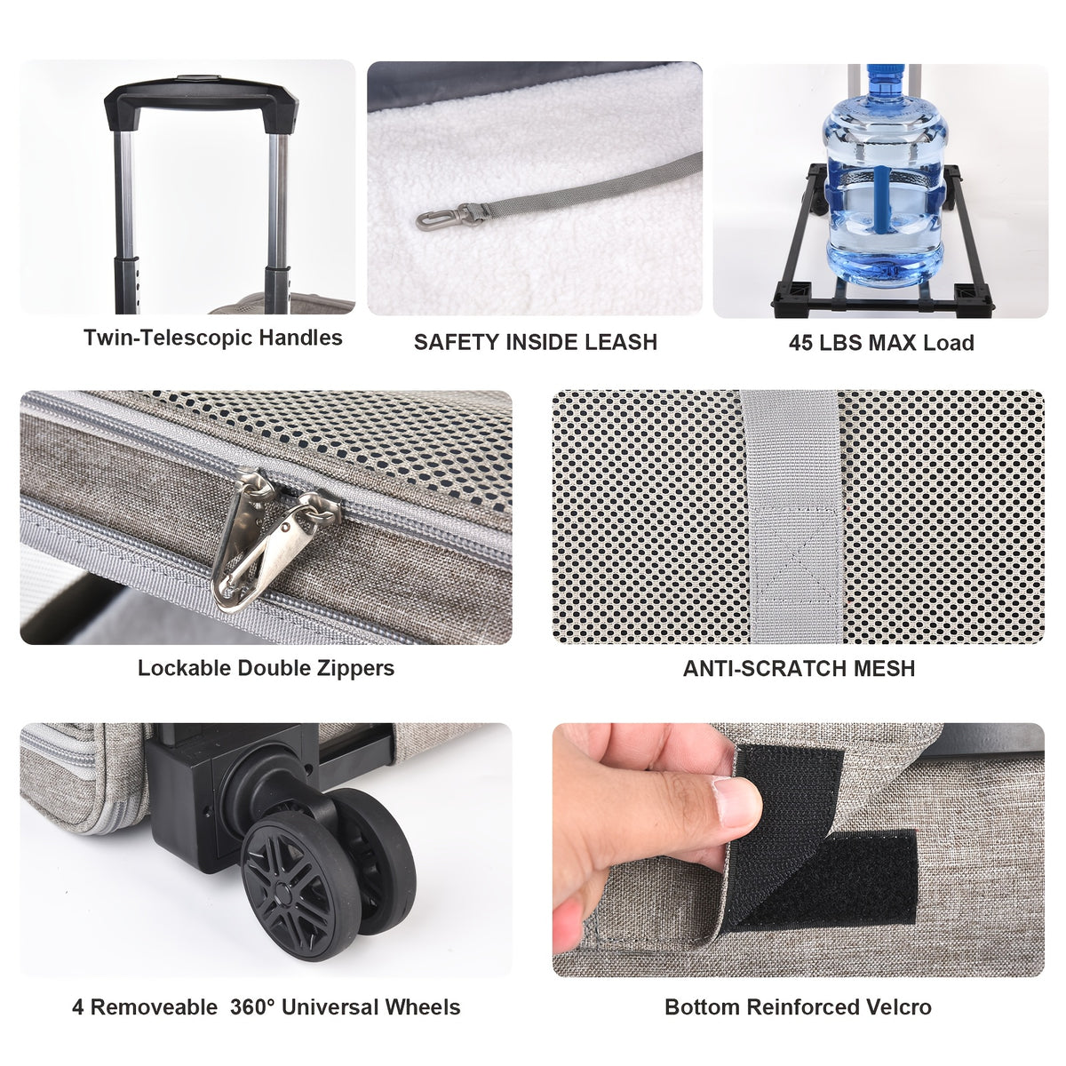 Pet Travel Carrier with Detachable Wheels, Retractable Pull Handle and Breathable Mesh, Soft-Sided Cat and Dog Bag for Vet Visits and Trips