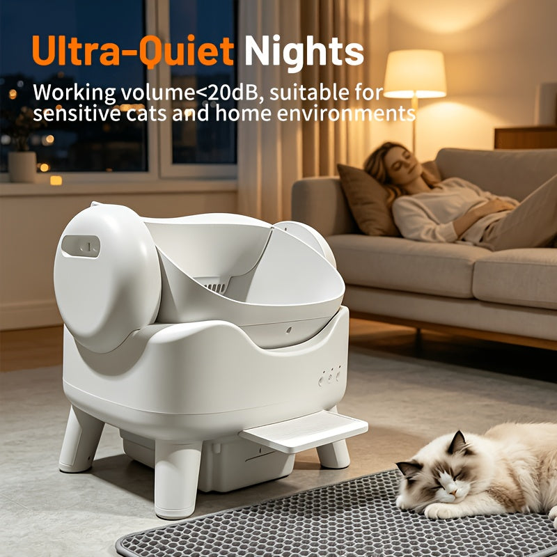 Automatic Cat Litter Box with 4-Gallon Waste Bin, Open-Top Self-Cleaning Cat Toilet with No App, Washable Liner, Litter Mat and Waste Bags