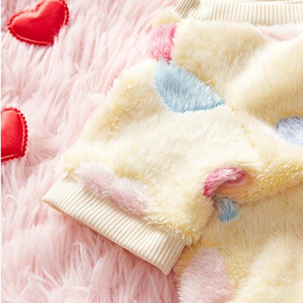 Dog Sweatshirt for Small Medium Dogs, Pink Heart Fleece Puppy Sweater Without Hood, Warm Soft Pet Clothes for Autumn Winter Cold Weather, Cute Valentine's Day Outfit for Chihuahua Poodle and Cats