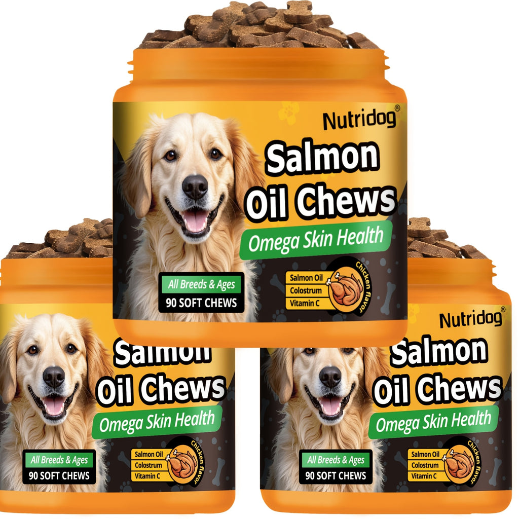 Dog Supplement Soft Chews with Probiotics & Salmon Oil, Chicken Flavor Multivitamin Nutritional Chews in 90 or 270 Count Options