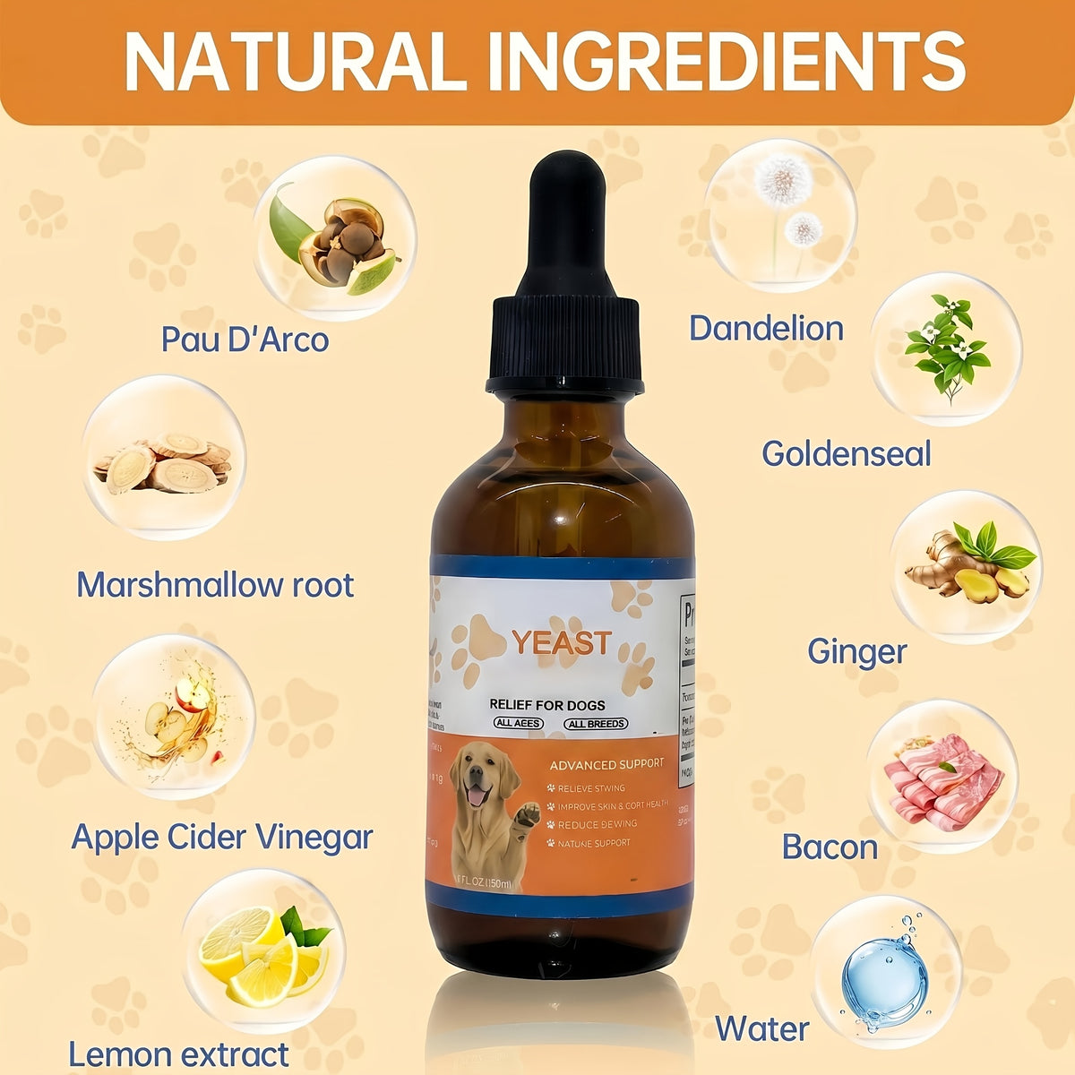 Dog Skin and Ear Support Drops 60 mL, Liquid Dietary Supplement in Dropper Bottle for Canine Wellness, Single or Two-Bottle Options
