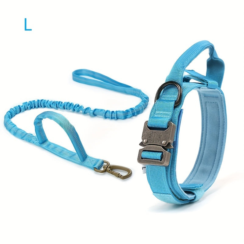 Heavy Duty Dog Collar and Leash Set with Control Handle, 1.5-Inch Padded Adjustable Nylon Collar for Medium and Large Dogs, Walking and Training