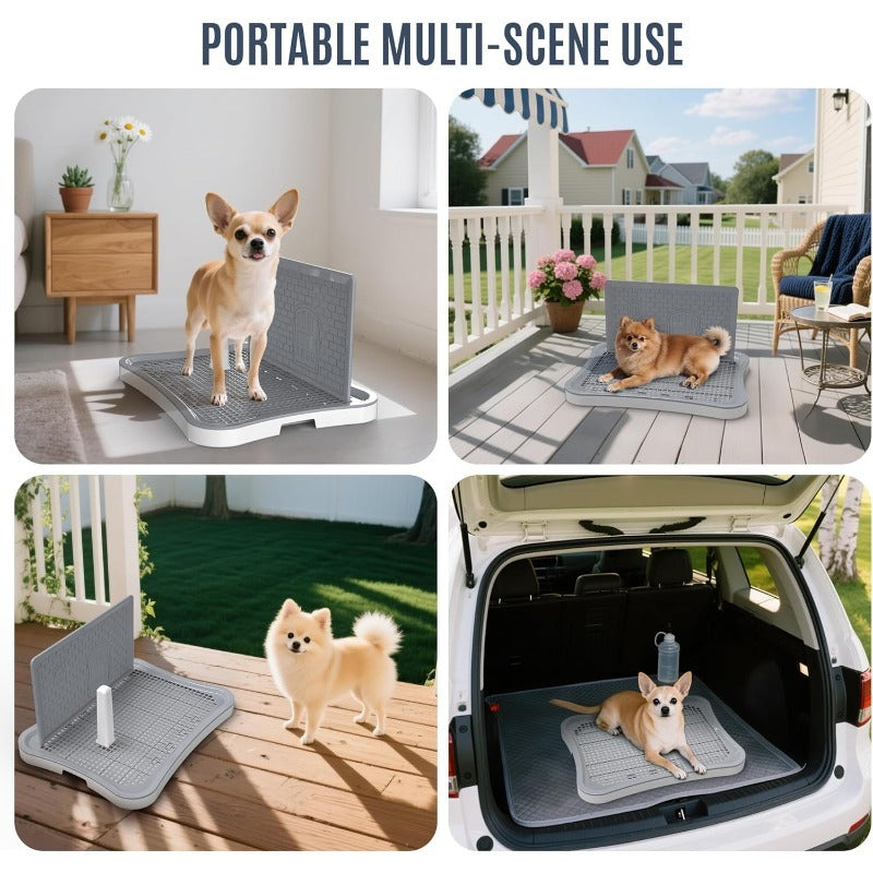 Dog Potty with Central Post, 20.1 x 15.4 Inch Indoor Puppy Training Tray with Removable Splash Wall, Mesh Surface and Non-Slip Feet