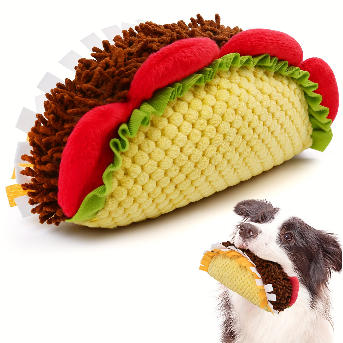 Squeaky Taco Dog Toy 8 Inch, Soft Textured Food-Shaped Plush for Gentle Fetch and Indoor Play, Funny Pet Birthday Gift for Dogs