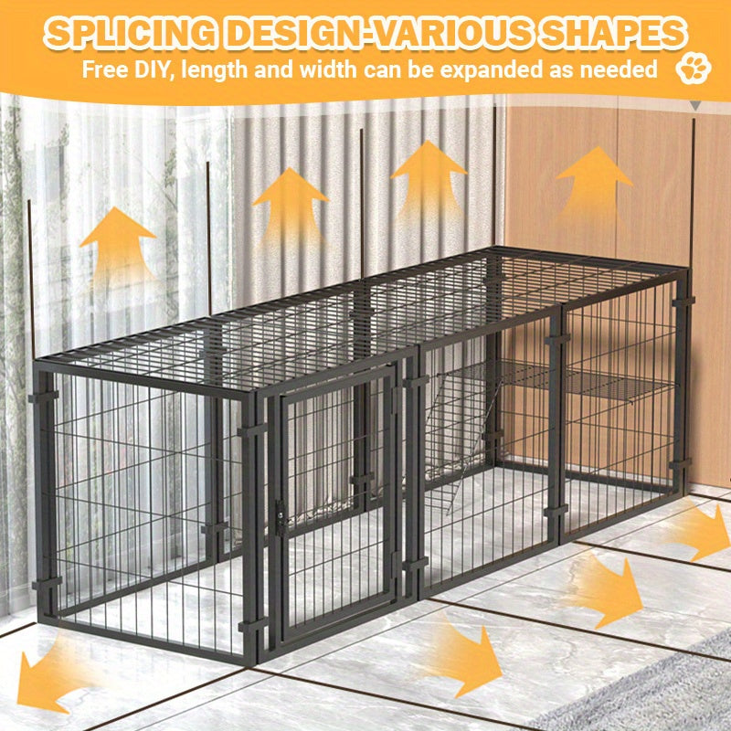 Dog Playpen with Roof and Lockable Door, Heavy-Duty Metal Panel Pet Enclosure for Large Dogs, Indoor Outdoor Use, Model MD25-Pen47-Metal