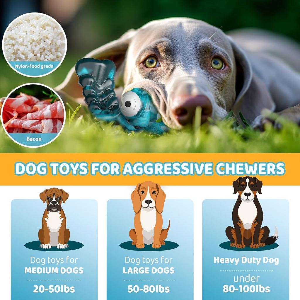 Dragonfly Nylon Dog Chew Toy in Blue with Bacon Flavor, Chewing and Interactive Play Accessory for Medium and Large Dogs Under Supervision