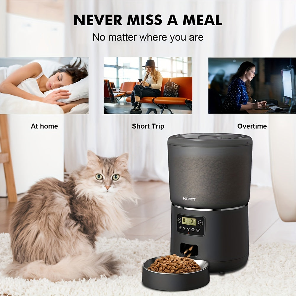 4L Automatic Pet Feeder by NPET, Cat and Dog Food Dispenser with Stainless Steel Bowl, USB or Battery Power and App or Camera Version Options