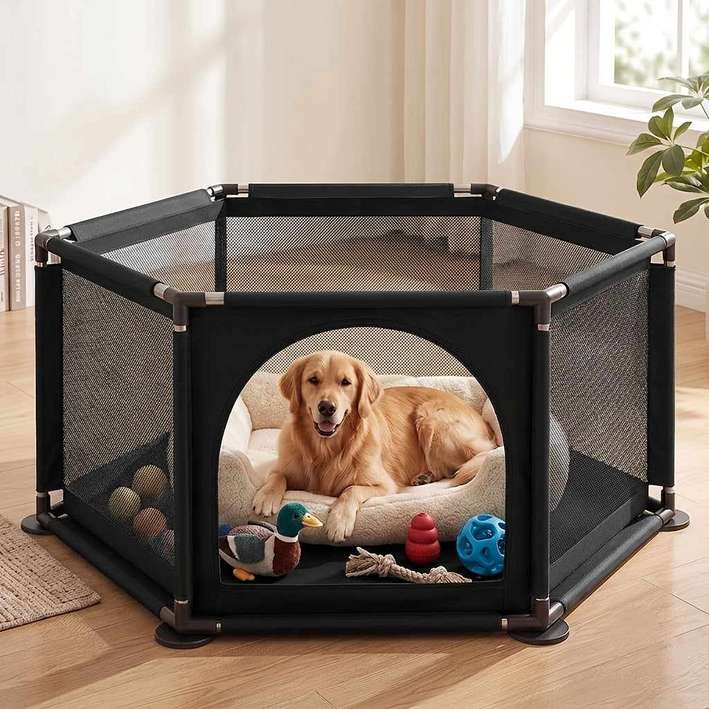Fabric Dog Playpen with Door, Easy-Assembly Pet Enclosure in Gray or Black for Supervised Puppy Play, Daily Rest and Home Training Routines