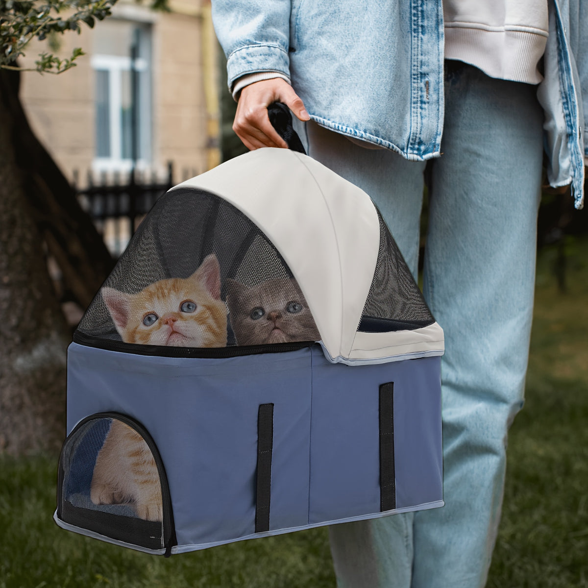 Dog Stroller for Pets up to 33 lbs, 3-in-1 Foldable Pushchair with Detachable Carrier, Car Seat Mode, Push-Button Entry and Mesh Canopy